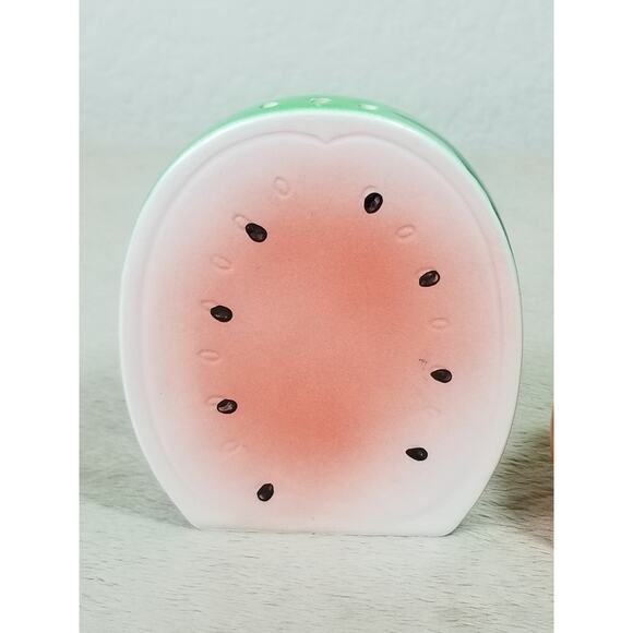 Halloween Pumpkin Salt & Pepper Shakers Watermelon Fruit Ceramic Green Orange - Picture 2 of 13